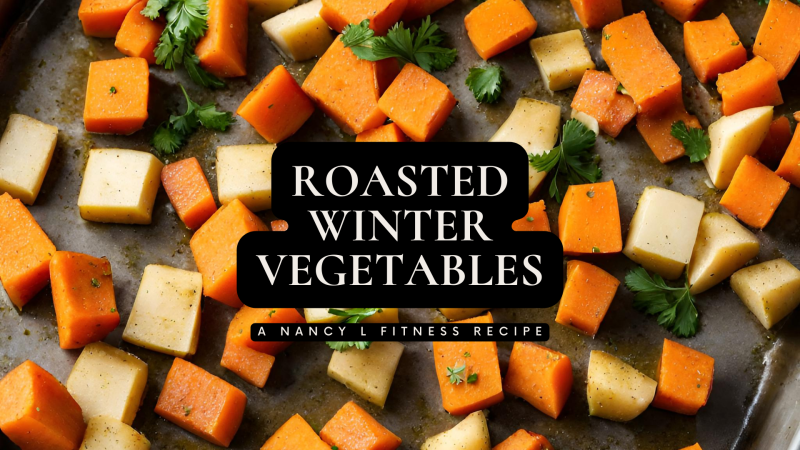 Image of cubed winter vegetables on a baking tray